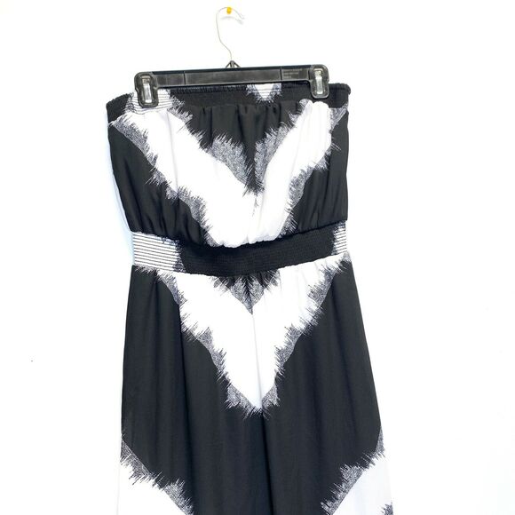 Strapless Black White Ruched dress Mossimo Full Length sheath Maxi Sz Small - Picture 3 of 10
